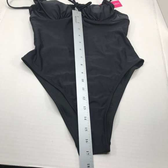 Xhilaration Junior's Size Small 0-2 Shirred Underwire One Piece Swim Suit Black - Picture 12 of 16